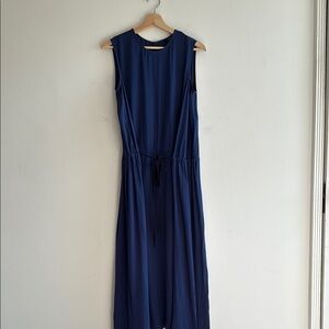 Blue Sleeveless Crew Neck Maxi Sundress